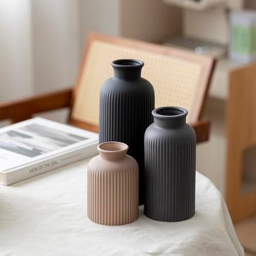 Large Modern Ceramic Vase Set / Large Black Mix / 10 Inch