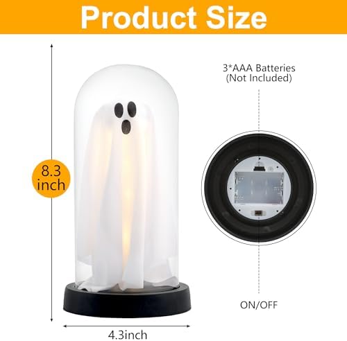 Halloween Decor-Halloween Decorations Indoor-Light Up Ghost in Glass Cloche