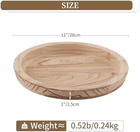 Wooden Tray / Candle Holder Plate Round Decorative Serving Tray / Light Burnt Wood