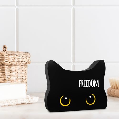 Black Cat Decor Cat Bathroom Decor Freedom Funny Bathroom Acrylic Decors Sign Cat for Home Bathrooms Cats Lover Independence Day Decor decorativesignage1447