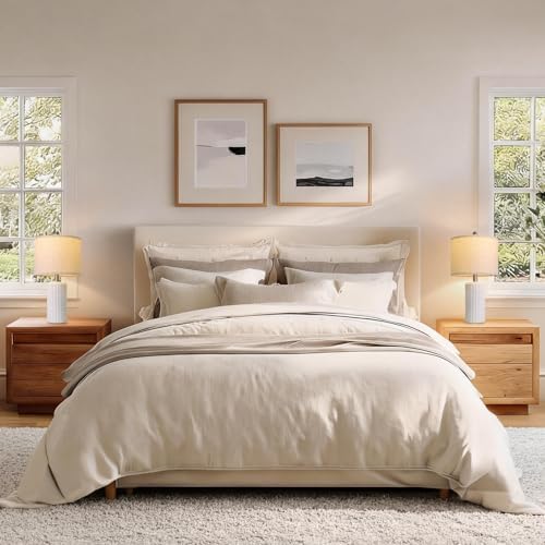 PoKat 20.75" Stone-Like Farmhouse Ceramic Table Lamps Set of 2 for Bedroom, White Bedside Lamps for Night Stands