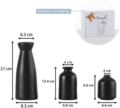 Black Ceramic vase Set-3 Small Flower vases for Decor / 3set-black