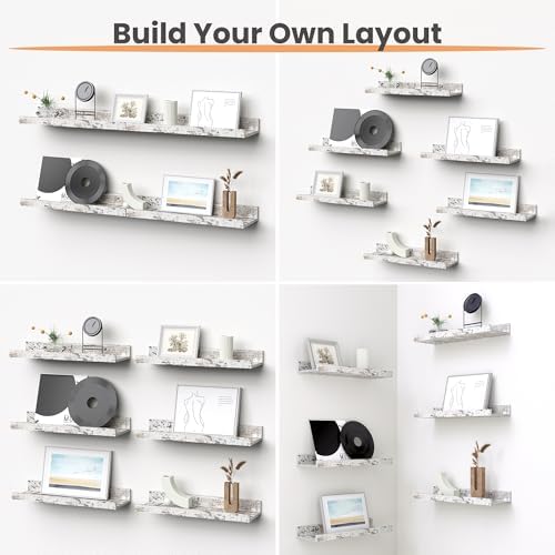 upsimples Floating Shelves for Wall Decor Storage Rustic White,6Pcs 15.7''