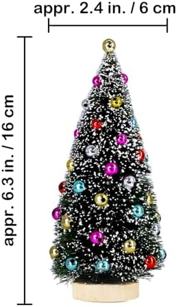 Winlyn 6 Pcs Mini Tabletop Christmas Trees 6.3 Inch Frosted Green Bottle Brush Trees with Wood Bases Small Sisal Trees with White Snow and Ornaments for Winter Christmas Holiday Decor Tiered Display