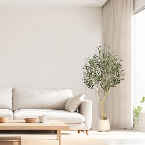 Realead 5ft Olive Trees Artificial Indoor with White Tall Exquisite Planter