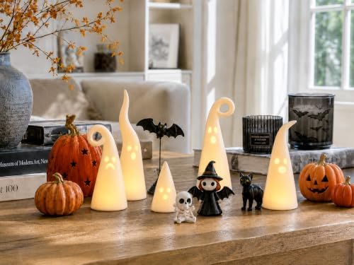 Parsin 5 PCS Ceramic Ghost Light Up Decor, Cute Halloween Decor