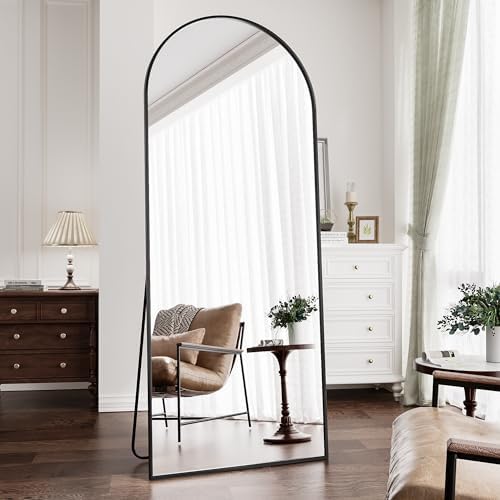 Prywot Arched Full Length Mirror, 58"x18" Floor Mirror with Stand, Black