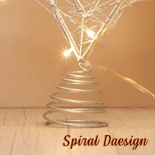 Star of David Christmas Tree Topper, Silver Hanukkah Treetop Battery Powered with Timer, Woven Iron Ribbon Warm White Light String, 7'' Star Tree Topper for Chanukah, Xmas Tree, Wedding