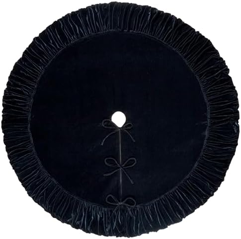 Ruffled Velvet Christmas Tree Skirt with Foam Padding, Nylon Backing and Lace-Up Tie Closure (Black, 72-Inch)