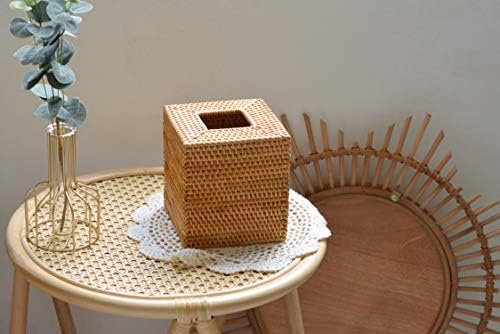 Rattan Tissue Box Cover / Natural / Square / 5.5 x 5.5 x 5.7