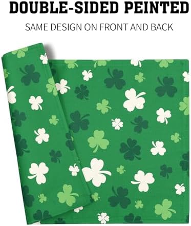 St Patrick's Day Placemats Set of 6 18x12 Inch Green Shamrock Irish Linen Place Mat Heat-Resistant Washable Wipeable Saint Patrick's Day Four Leaf Clover Table Mat for Party Kitchen Dining Home Decor
