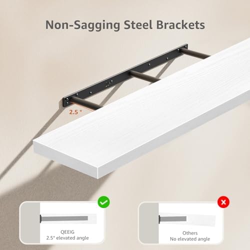 QEEIG Extra Long Floating Shelves for Wall (White, Set of 2, 47.2")