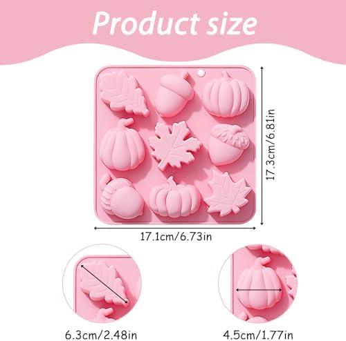 Fall Silicone Baking Mold, 9-Cavity Pumpkin Acorn Maple Leaf, Pink