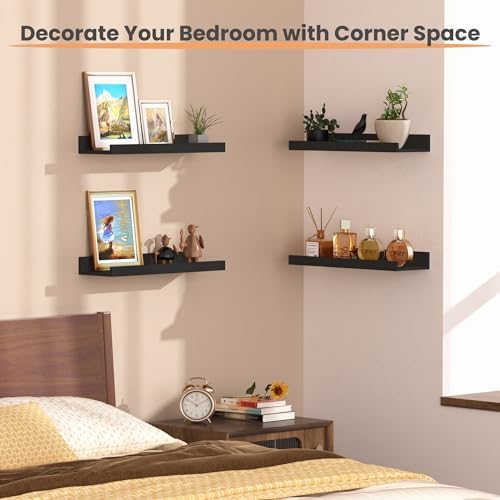 upsimples Floating Shelves for Wall Decor and Storage, Black, 6Pcs 15.7''