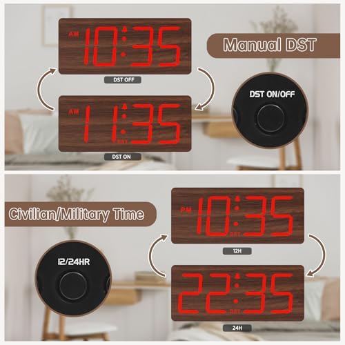 DreamSky Wooden Digital Alarm Clock for Bedroom with Large Numbers