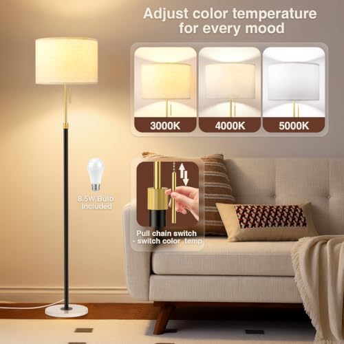 Ambimall Height Adjustable Modern Floor Lamp, Black & White