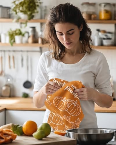 Miss Adola Fall Microfiber Kitchen Towels Set of 2, Orange Floral