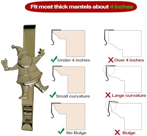 Christmas Stocking Holder for Mantle Set of 6, Reusable Christmas Stocking Hooks, No-Damage Xmas Hanger for Fireplace mantle Grip Stand Christmas Decoration Ornaments Hanging Bronze Shelf Floor