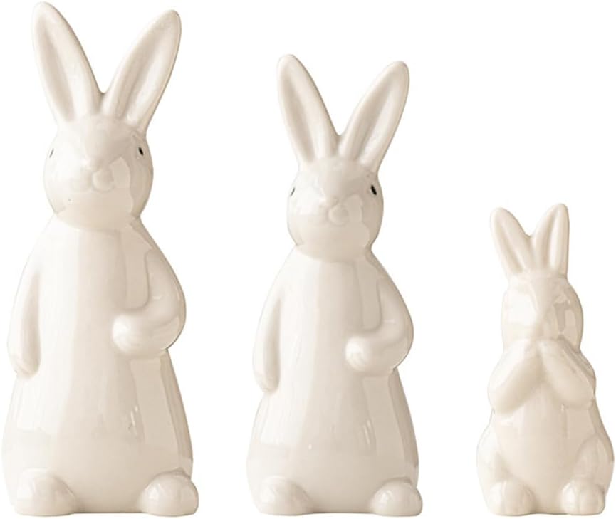 Ceramic Bunny Rabbits Figurine Decor / Large / White