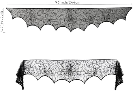 Halloween Mantel Scarf Black Lace Spiderweb for Fireplace Decor Halloween Decorations Indoor Fireplace Scarf(18 x 96 inch)(Black)