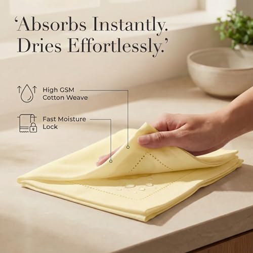 Urban Villa Hemstitch Cloth Dinner Napkins Cotton 20”x20” (Set of 12)-Yellow