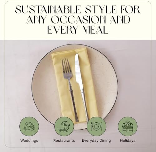 Cloth Napkins Set of 12, 100% Cotton Dinner Napkins for Thanksgiving, Christmas & Fall Entertaining, Washable Reusable Table Linens for Wedding & Everyday Use, 18 x 18 Inch, Light Yellow