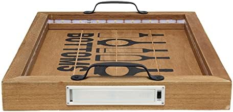 Elegant Designs HG2032-NBU Salento Farmhouse Rectangle Decorative LED Light Up Wooden Serving Tray w Black Metal Handles & Bottoms Up in Black for Décor, Centerpiece, Breakfast, Coffee,Bar, Natural