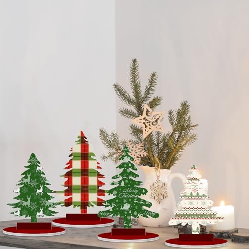 Namalu 16 Pcs Joy Christmas Tree Centerpiece Buffalo Plaid Snowflake