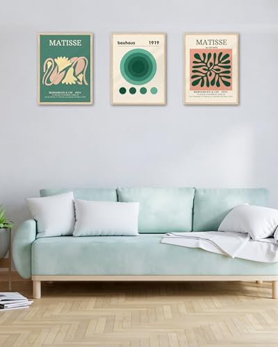KensTro 12x16 Oak Picture Frames Set of 3 with Green Art Prints