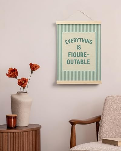 FGFK Everything Is Figureoutable Positive Affirmations Wall Art Poster Hanger Frame, Retro Cyan Inspirational Canvas