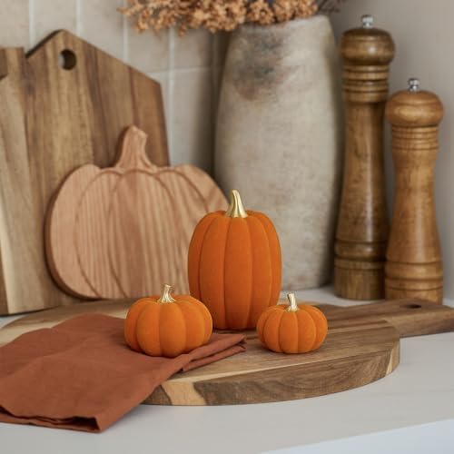 DN DECONATION Fall Pumpkin Decor, Fake Flocked Pumpkin Decoration for Home