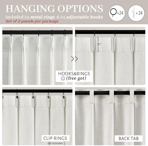 Natural Linen 70 Inch Extra Wide Curtains 102 Inch Long Panels 2 Set for Living Room Bedroom, Luxury Memory Trained