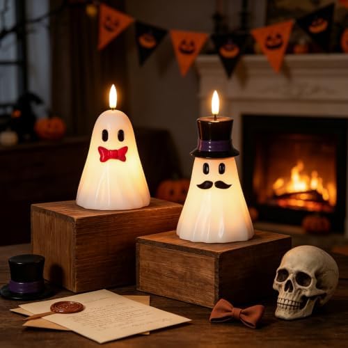 Halloween Decor Flameless Ghost Candles with 6H Timer, 2PCS