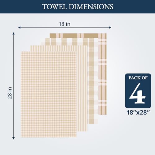 LANE LINEN Dish Towels for Kitchen Cotton Soft & Absorbent 4 Pack - Beige
