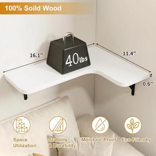 Fixwal Conner Shelves Wall Mounted for Decor, White Set of 5