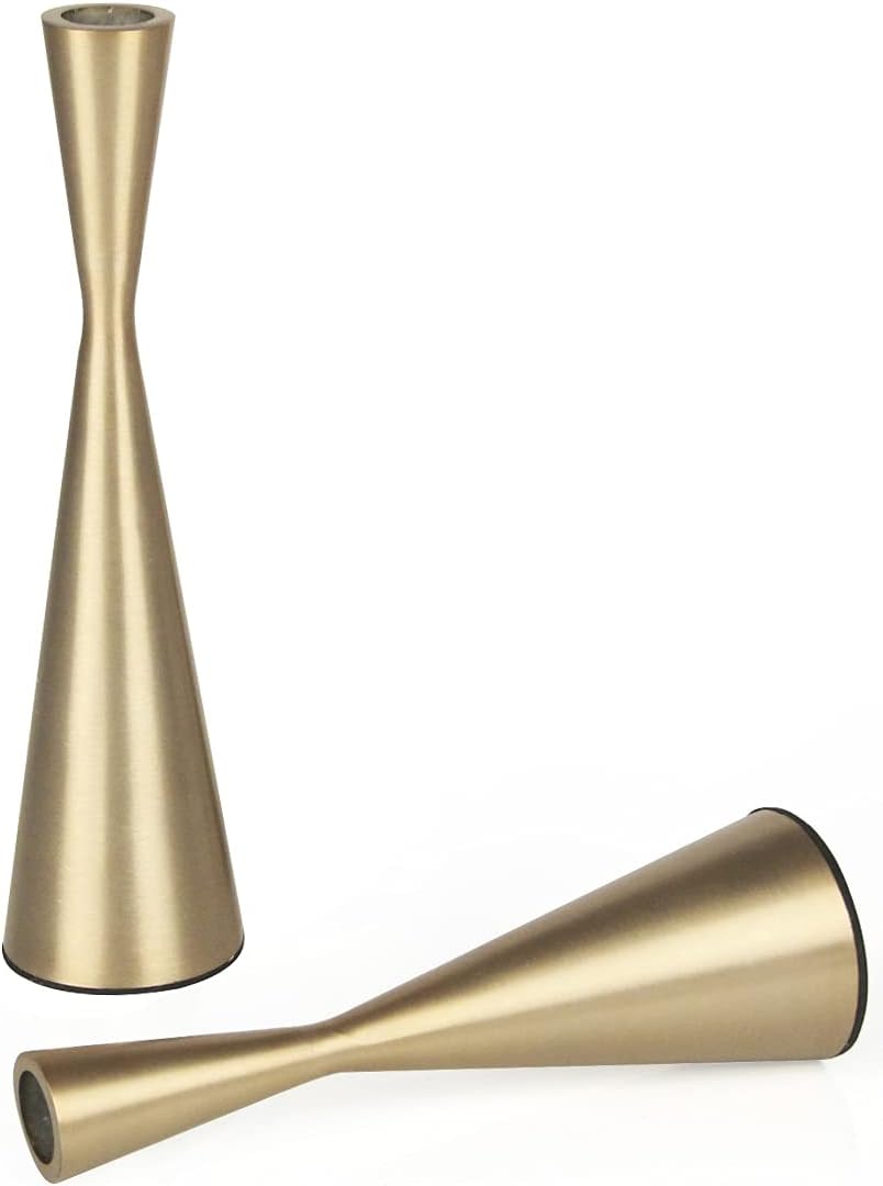 Vixdonos Brass Gold Metal Candle Holders Taper Candlestick Holders Set of 2 Table Decorative Candle Stand for Wedding