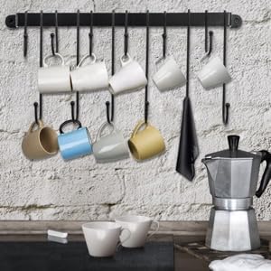23 Inch Coffee Mug Rack: Wall Mounted Heavy-Duty Cup Holder for Cafe Bar | 12 Tea Cup Hooks Display, 5-Min Setup