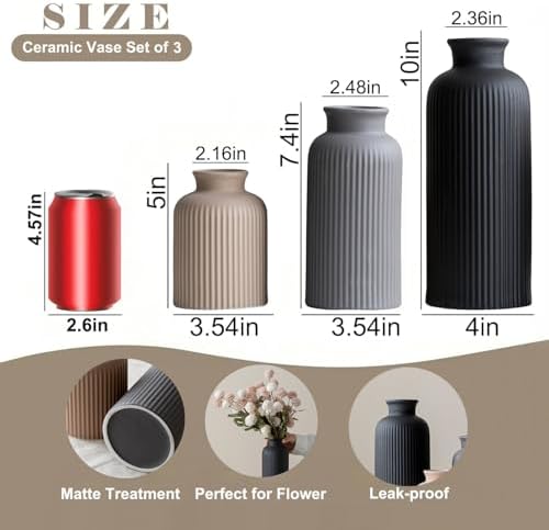 Large Modern Ceramic Vase Set / Large Black Mix / 10 Inch