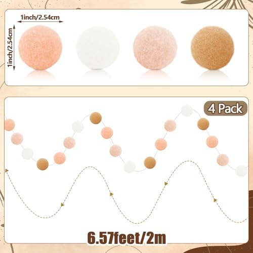 MARFOREVER 4 Pack 26.3 Ft Boho Pom Pom Garland Felt Ball Garland Decoration