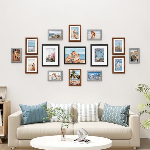 Vittanly 15 Pack Gallery Wall Frame Set, Black, Walnut Brown, Grey