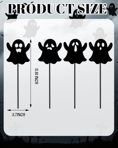 4 Pcs Ghosts Halloween Decorative Garden Stakes for Flower Planter Pot Outdoor Metal Yard Sign Day of The Dead Decorations Patio Lawn Decor