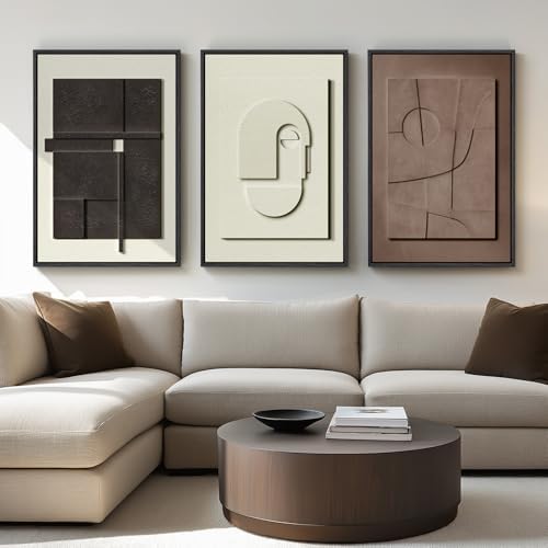 Large 3D Framed Abstract Wall Art Set, 3 Piece Modern Artwork for Walls