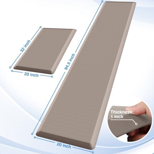 StepRite 1-Inch Kitchen Mats for Floor, 2-Piece Anti-Fatigue Rugs, Khaki