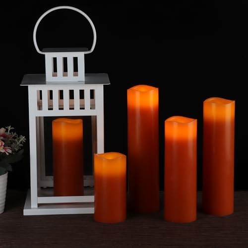 Vinkor Flameless Candles Battery Operated Candles Real Wax Pillar LED Candles with 10-Key Remote and Cycling 24 Hours Timer (Orange Set of 9)