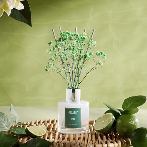 Airkeep Reed Diffuser Set, 3.38 fl oz (100 ml) - Sage Lemon Oil Diffusers with 8 Reed Sticks, Home Fragrance Reed