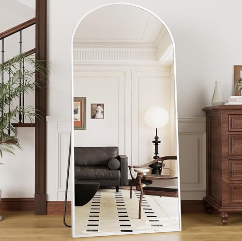Prywot Arched Full Length Mirror, 71"x30" Free Standing Floor Mirror, White