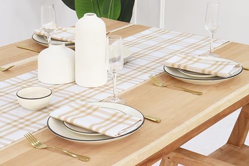 PurpleEssences Plaid Napkins 18x18 Homestead Plaid - Beige & White