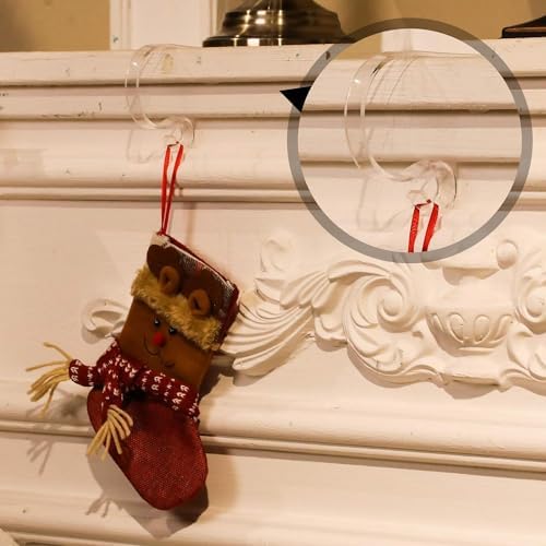 Jetec 16 Pieces Clear Acrylic Stocking Hanger Hooks Nonslip for Mantle