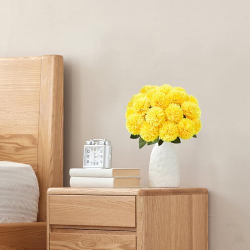 SITUMEIZI 12 Pcs Yellow Artificial Chrysanthemum Flowers, Fake Mums