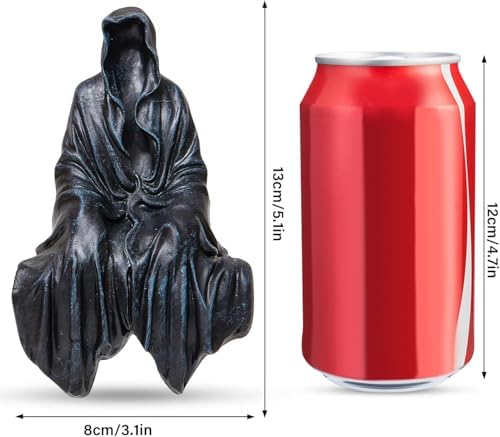 Grim Reaper Statue, Resin Gothic Throne Suriel Statue, Goth Acotar Bookshelf Decor Figurine Fantasy, Small Black Ghost Shelves Figure for Halloween Home Garden Sculpture (Death Sculpture 2PC)